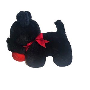 Vintage Dakin Black Scottie Scottish Terrier Dog Plush Bow Satin Heart 1985